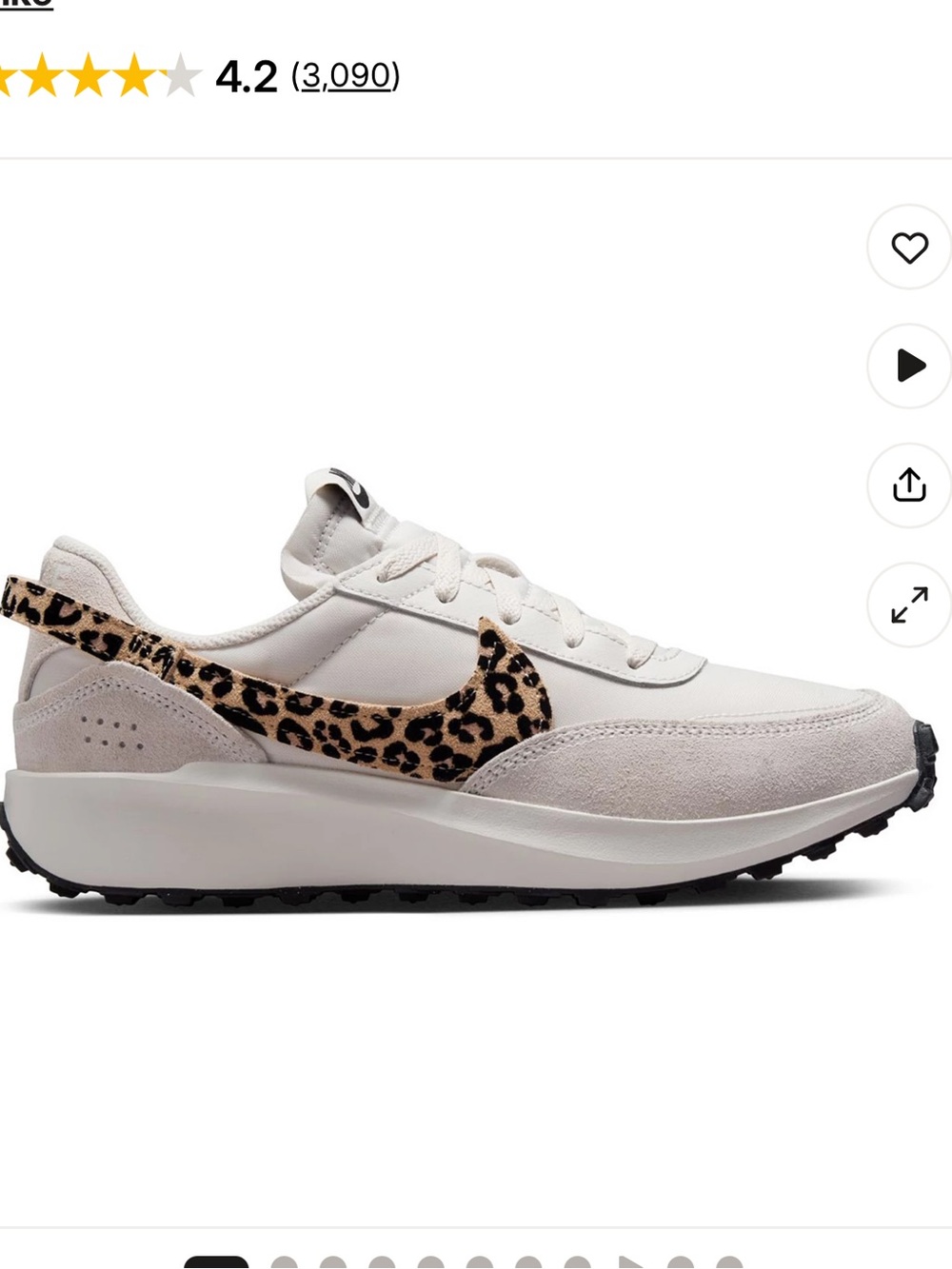 Woman’s Nike Waffle Debut Cream/White Sneakers with Leopard Print Accent - Picture 2 of 7